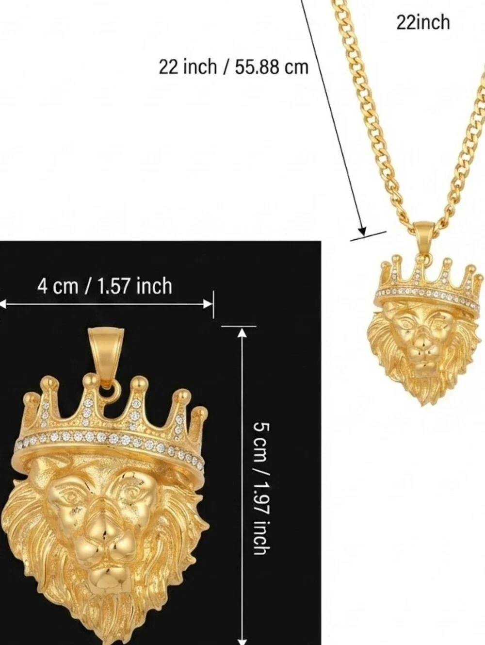 Gold Plated  Stainless Steel Lion Crown Pendant Necklace - Bold Statement Piece